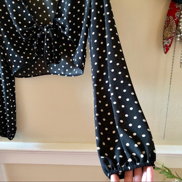 dolls kill black and white polka dot tie front top - Picture 3 of 6